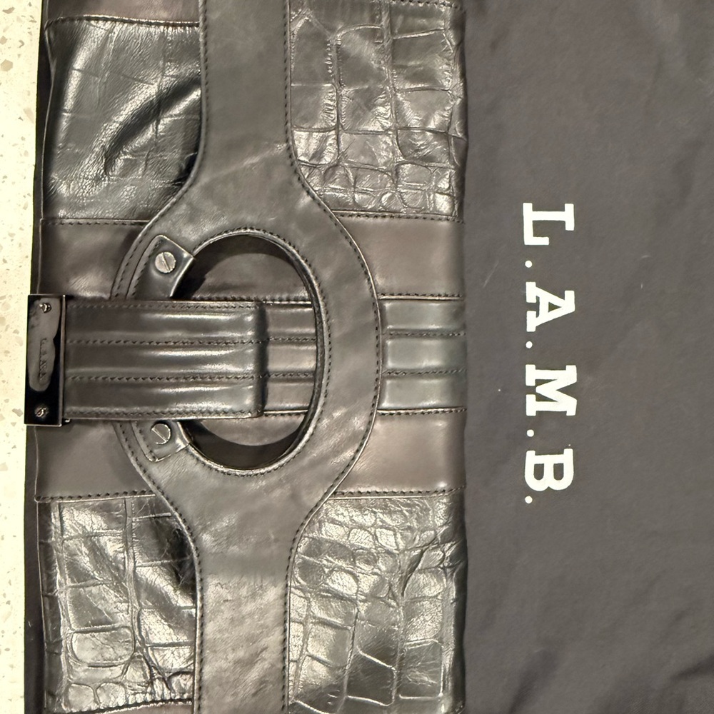 L.A.M.B. Black Croc-Pattern Leather Briefcase